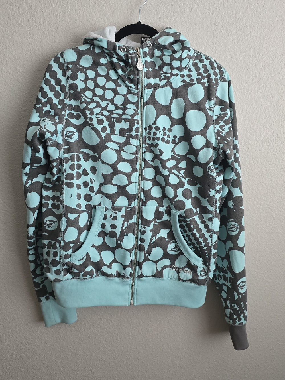 Volcom Womens' Bubble Print Zip Up Snow Hoodie - Aqua & Gray